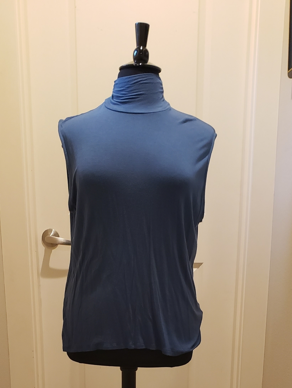 Sleeveless Turtleneck Tank Top in Dusty Blue